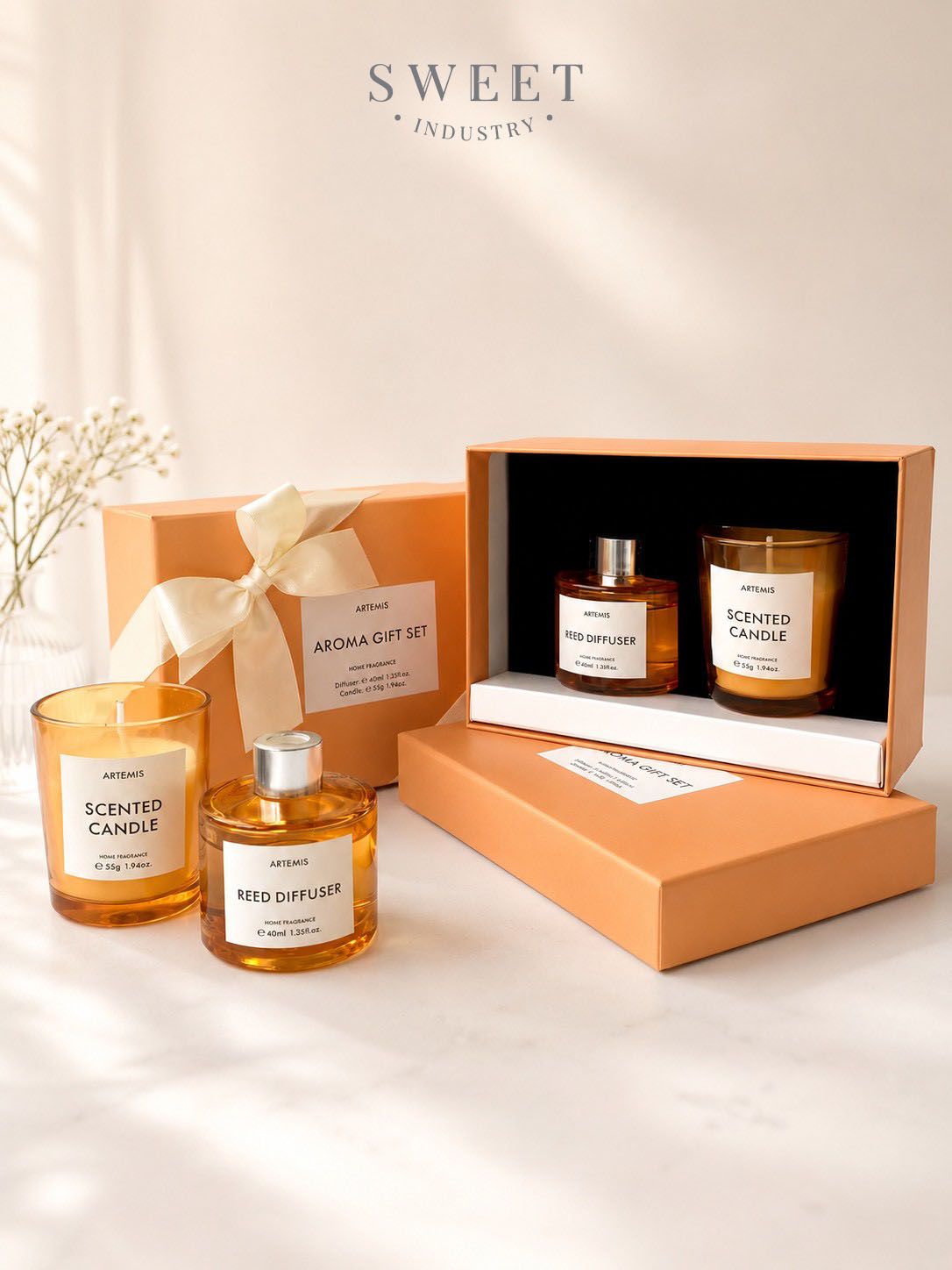 ของรับไหว้ ก้านไม้หอมและเทียนหอม      (Diffuser & Candle Set)