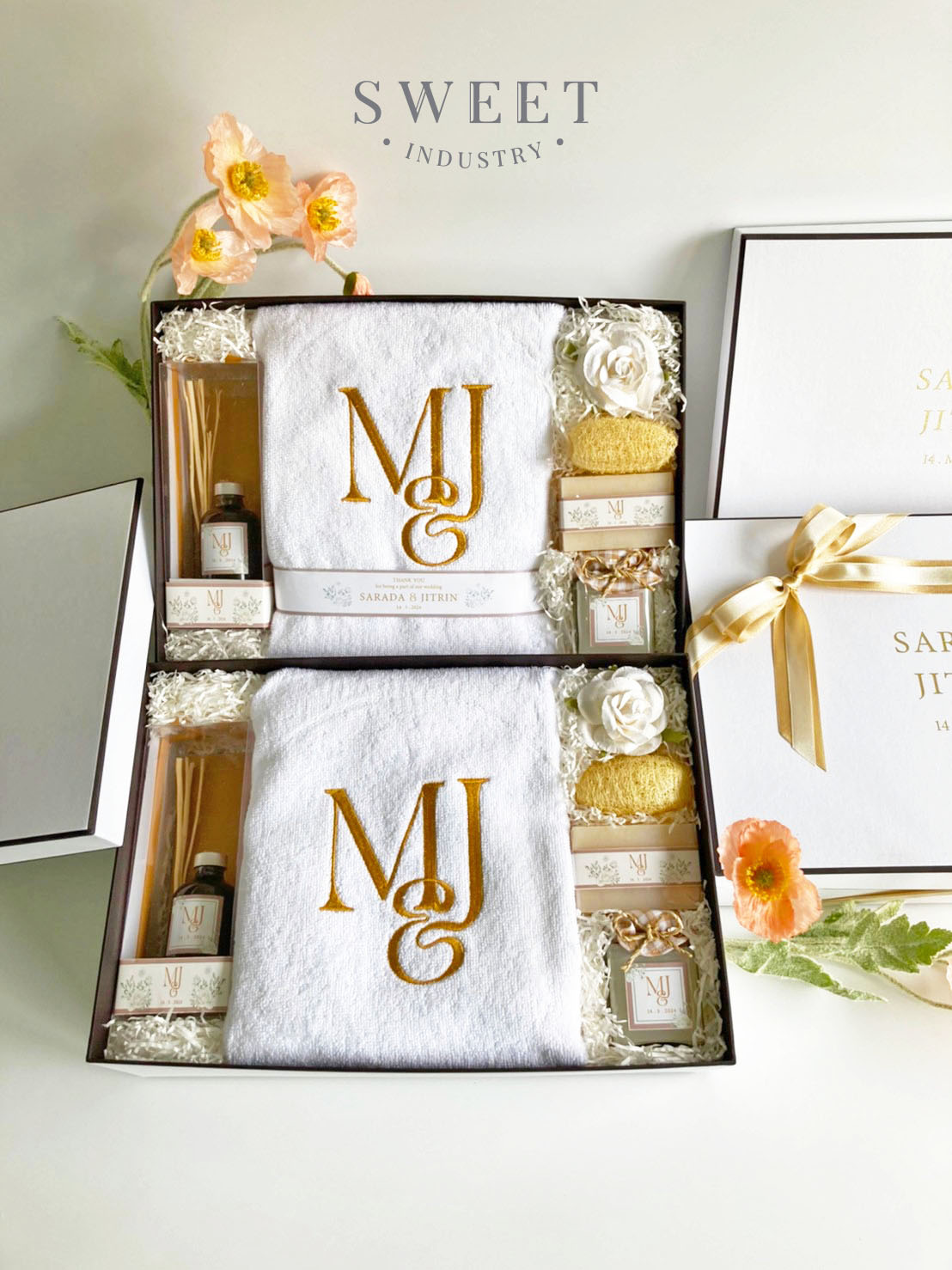 ของรับไหว้ ก้านหอม น้ำผึ้ง สบู่ และผ้าขนหนูปักโลโก้ (Spa Set L)